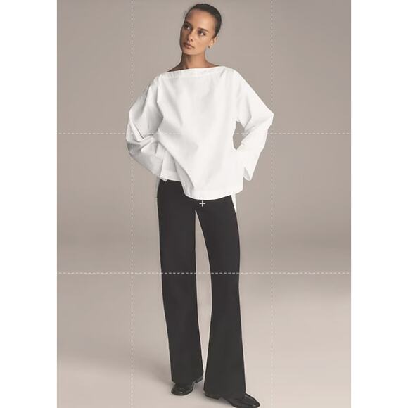 J.Crew Ciel Top Womens M White Poplin Boatneck Side Button Waist Tie CI507 LS - Picture 2 of 7